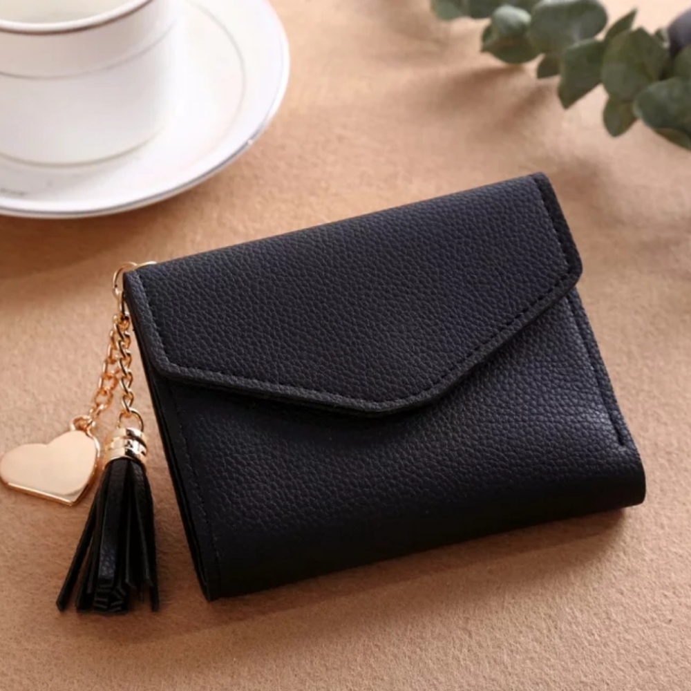Simple Mini Leather Tassel Wallet